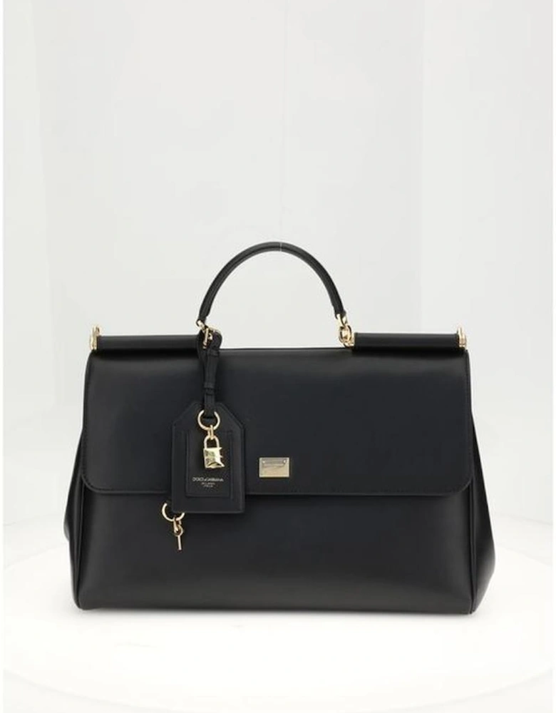 Calf Leather Shoulder Bag with PVC Trim Women - Black
