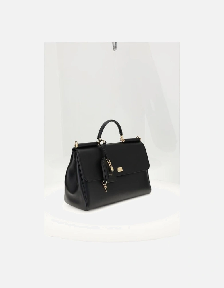 Calf Leather Shoulder Bag with PVC Trim Women - Black
