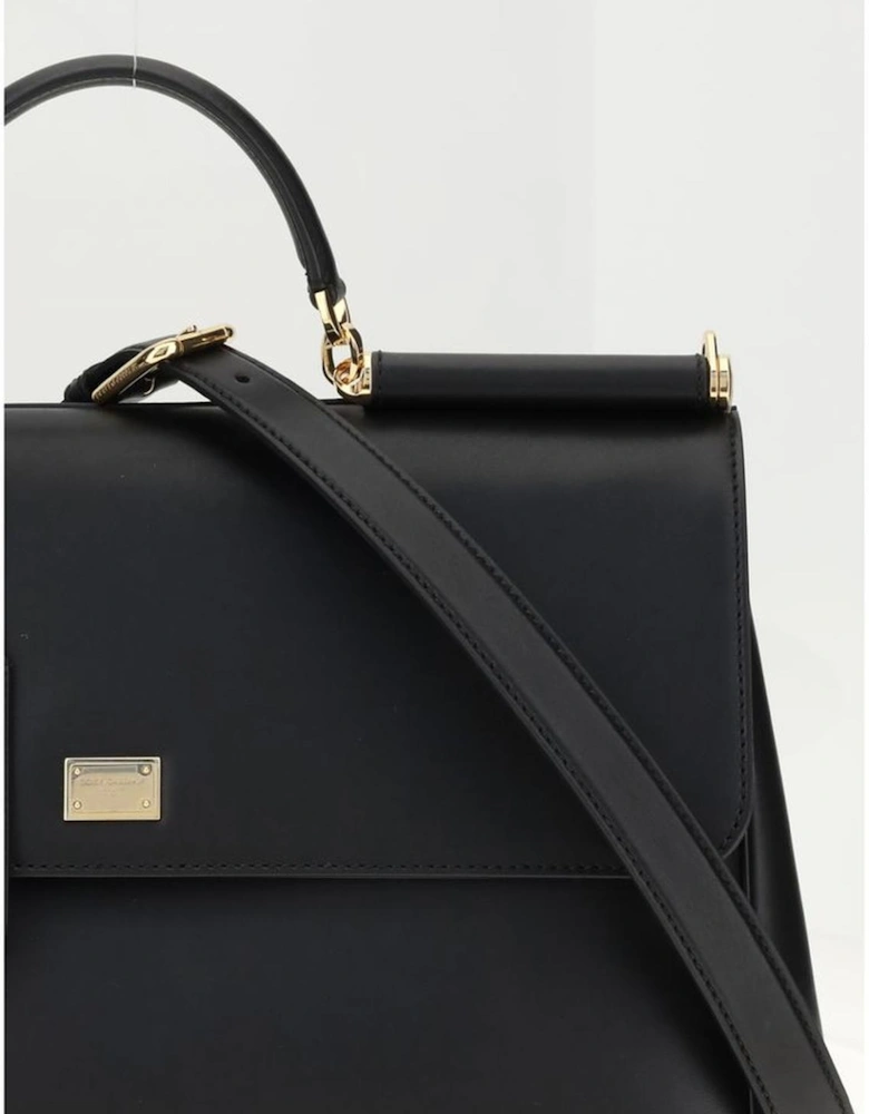 Calf Leather Shoulder Bag with PVC Trim Women - Black