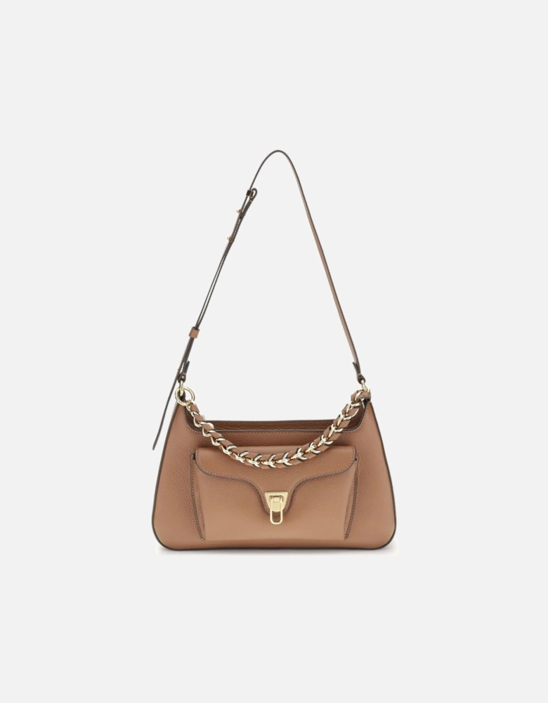 Leather Ankle Boots with Chunky Heel Women - Beige Shoulder Bags
