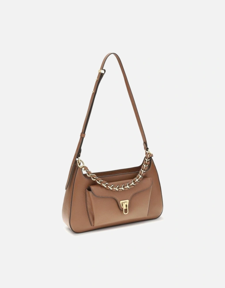 Leather Ankle Boots with Chunky Heel Women - Beige Shoulder Bags
