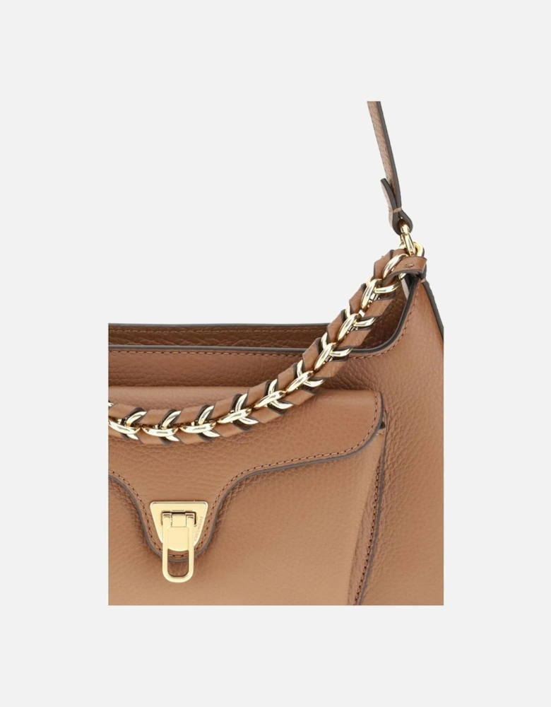 Leather Ankle Boots with Chunky Heel Women - Beige Shoulder Bags