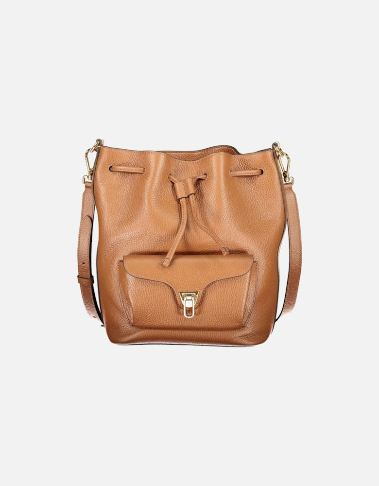 Leather Drawstring Backpack with Gold Hardware Women - Brown Handbags