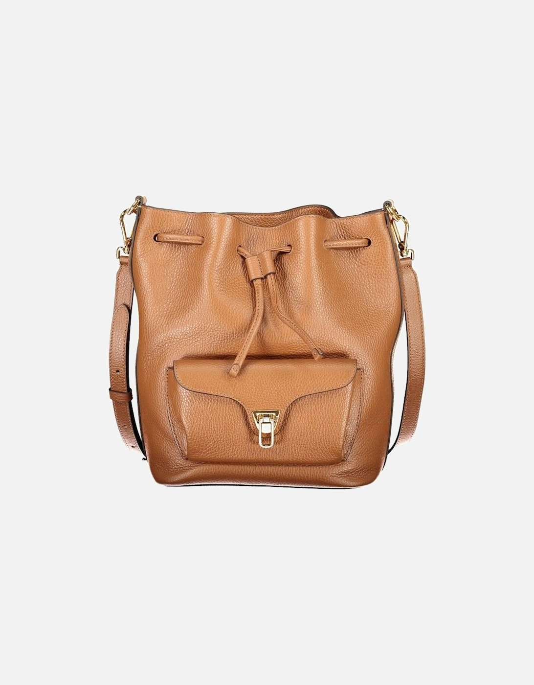 Leather Drawstring Backpack with Gold Hardware Women - Brown Handbags, 4 of 3