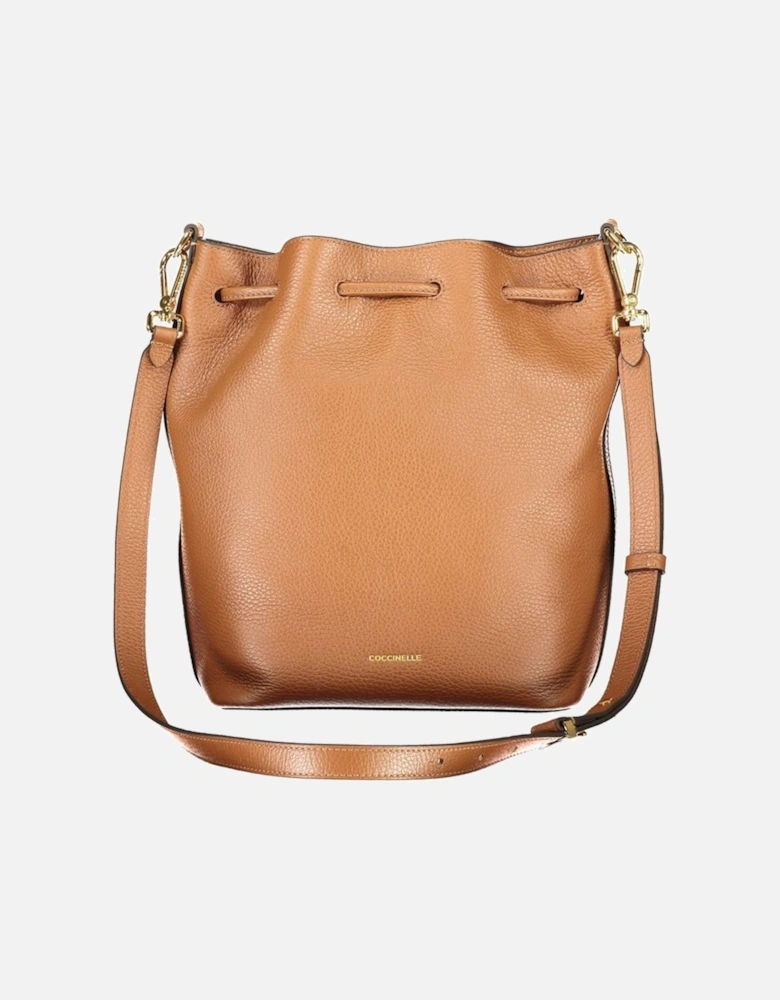 Leather Drawstring Backpack with Gold Hardware Women - Brown Handbags