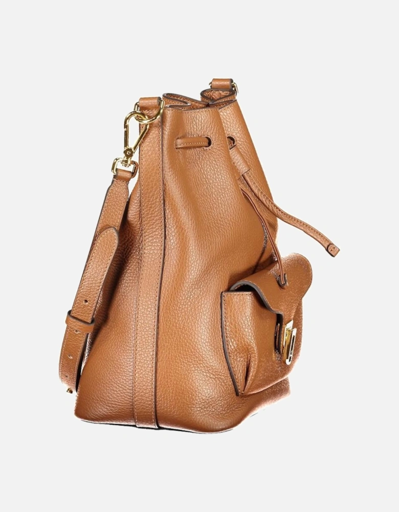 Leather Drawstring Backpack with Gold Hardware Women - Brown Handbags