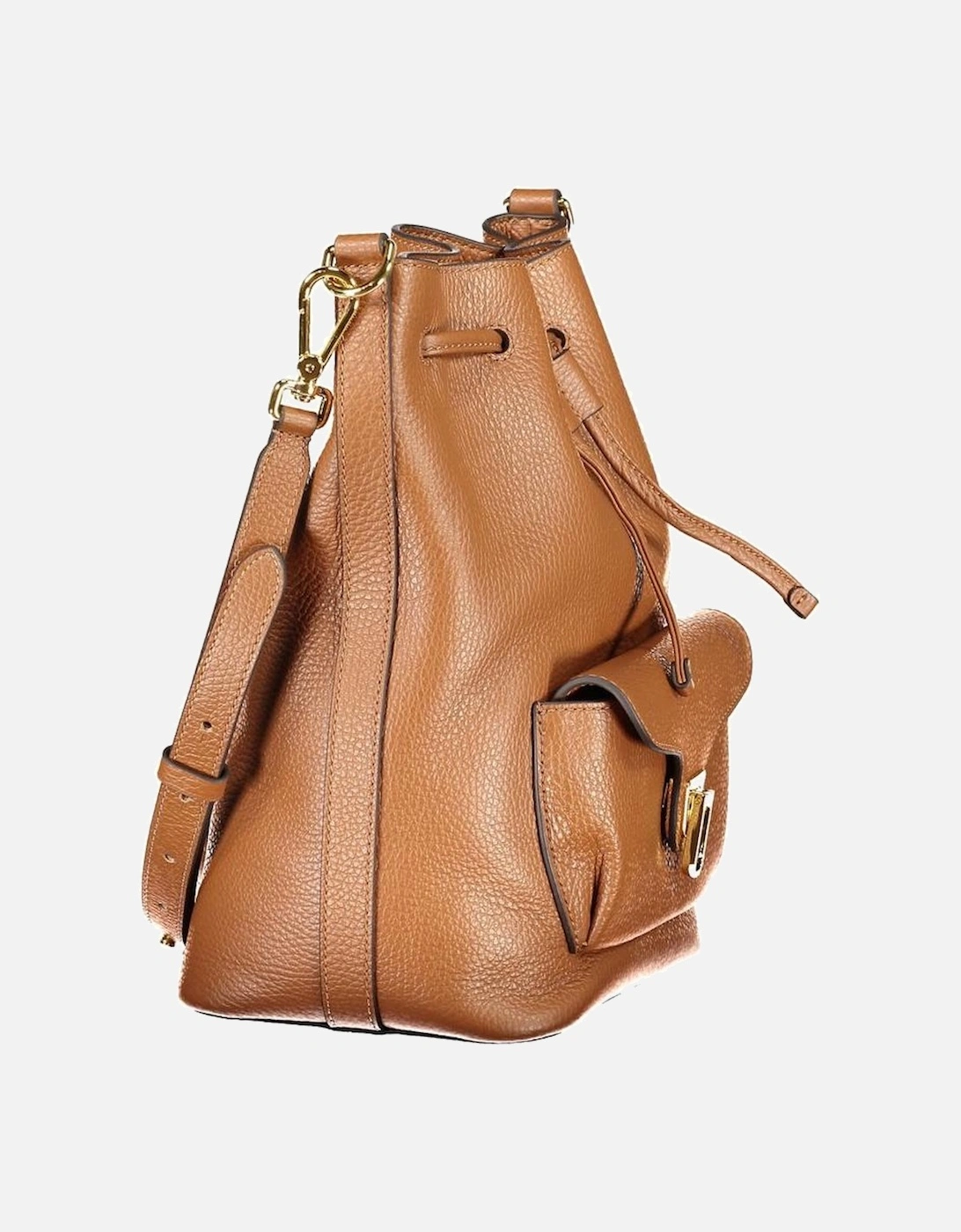 Leather Drawstring Backpack with Gold Hardware Women - Brown Handbags
