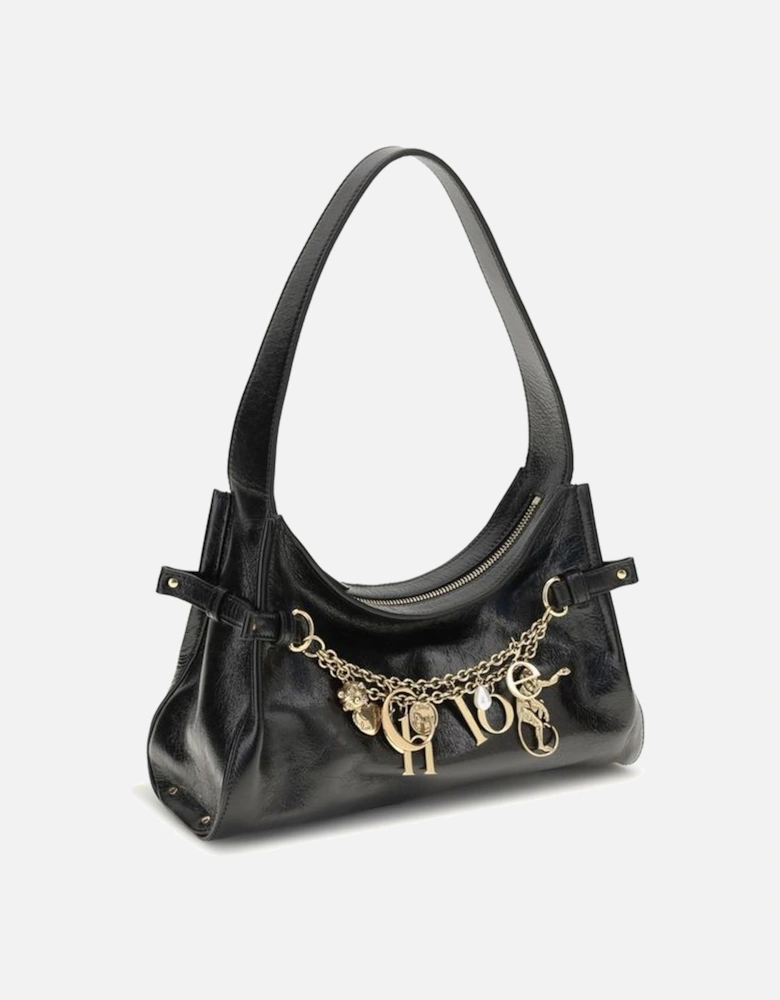 Glossy Calfskin Charms Hobo Shoulder Bag Women - Black