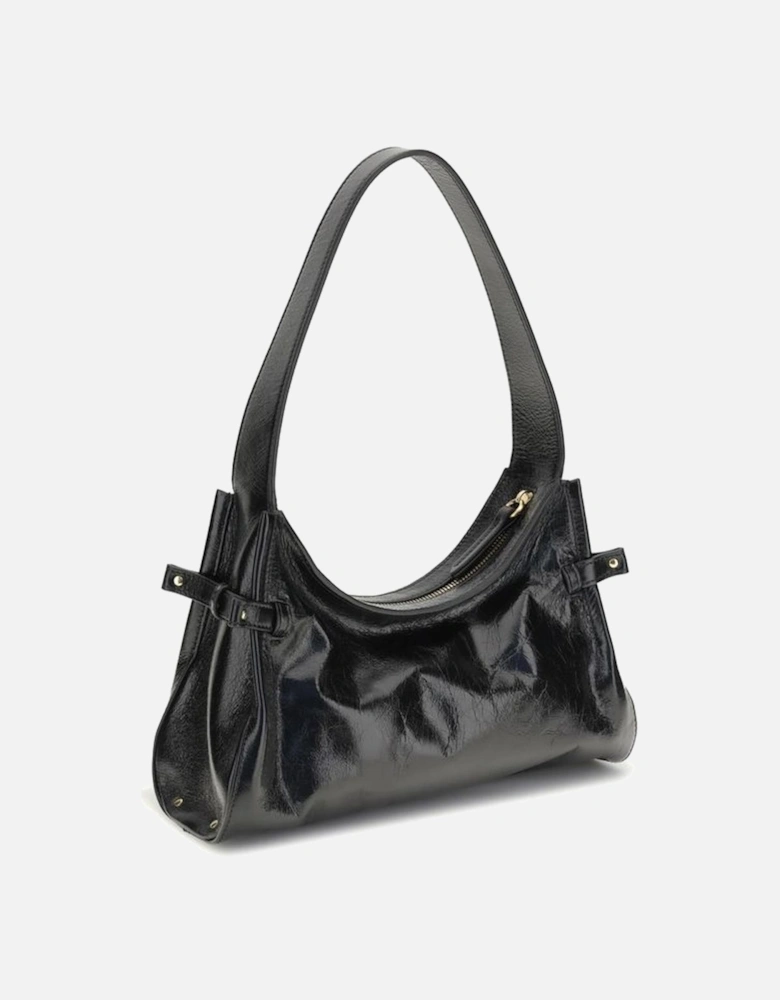 Glossy Calfskin Charms Hobo Shoulder Bag Women - Black