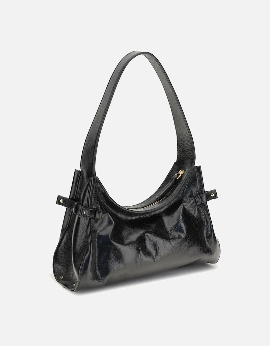 Glossy Calfskin Charms Hobo Shoulder Bag Women - Black