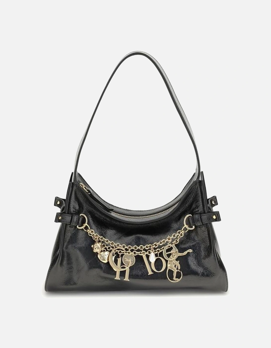 Glossy Calfskin Charms Hobo Shoulder Bag Women - Black, 5 of 4