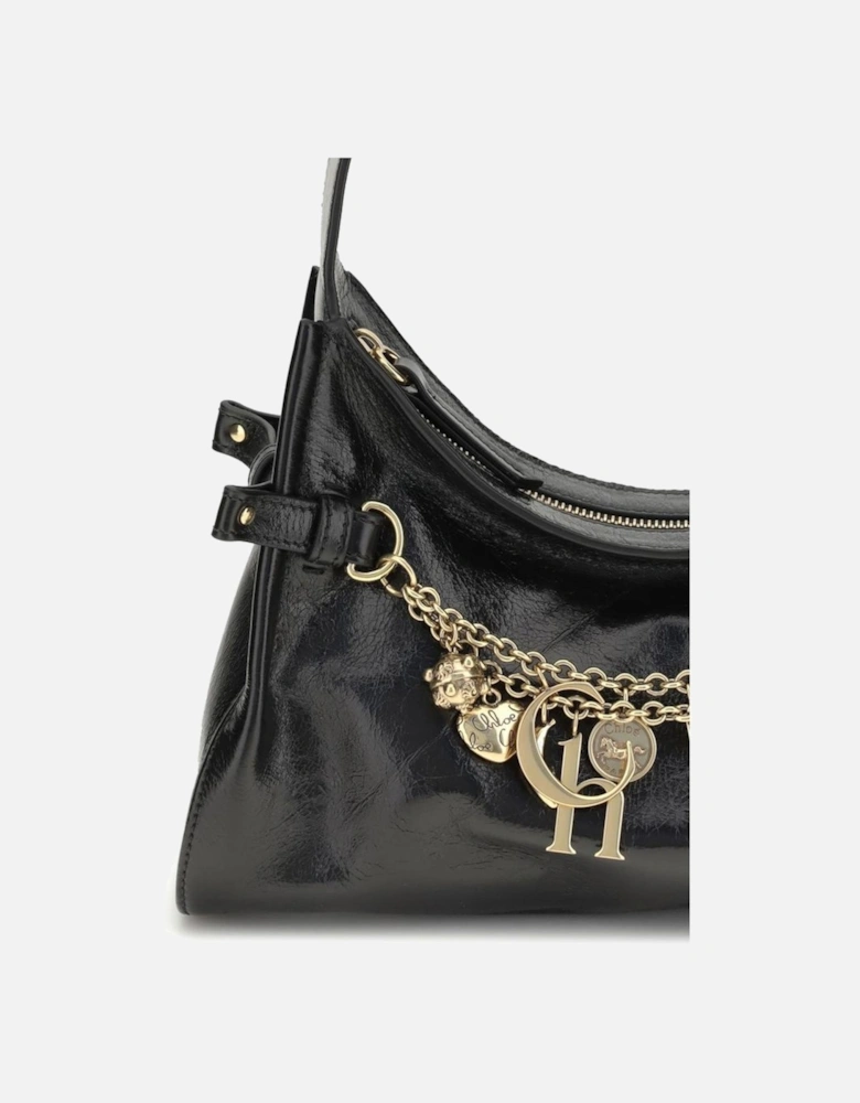 Glossy Calfskin Charms Hobo Shoulder Bag Women - Black