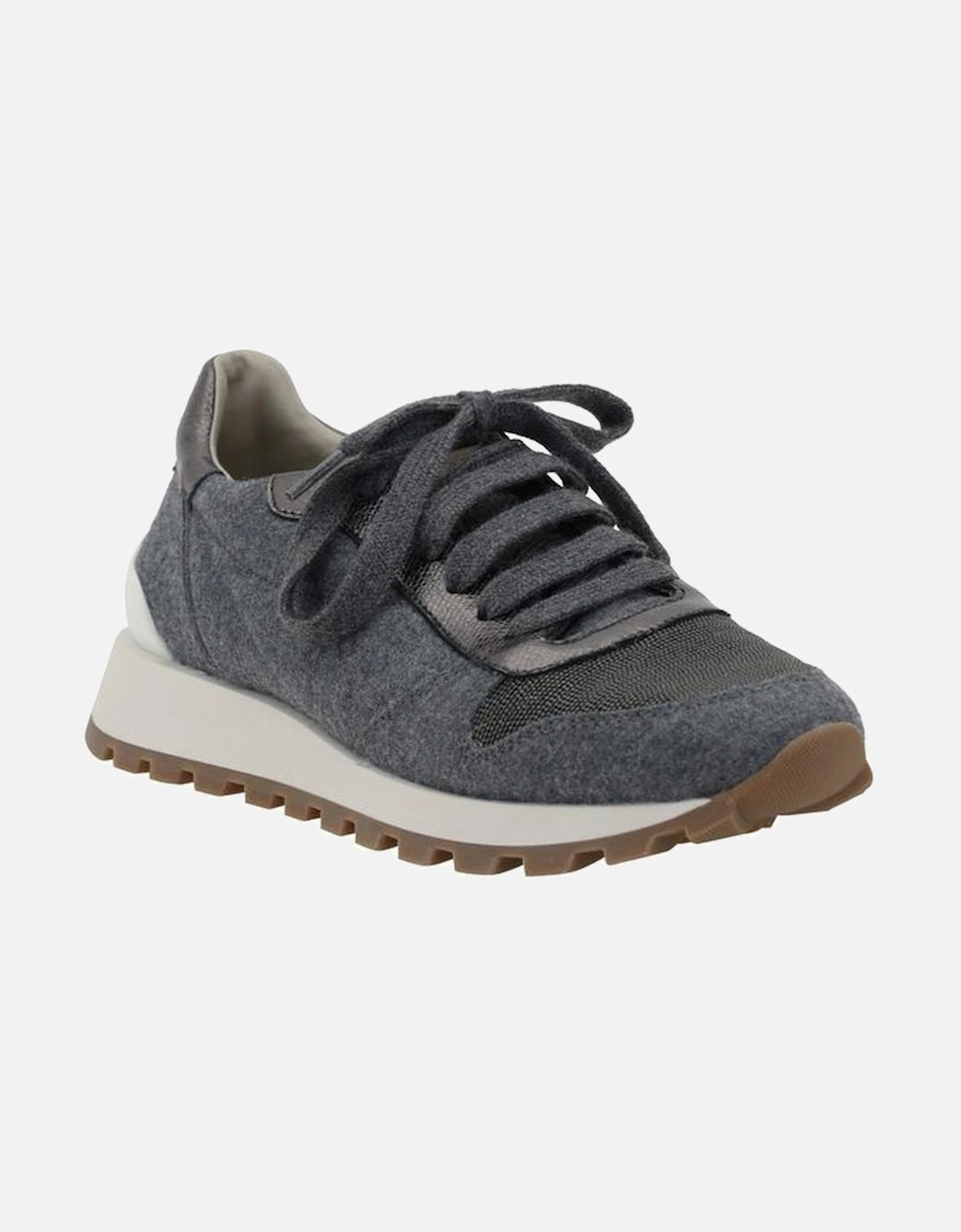 Elegant Melange Fabric Lace-Up Sneakers Women - Gray