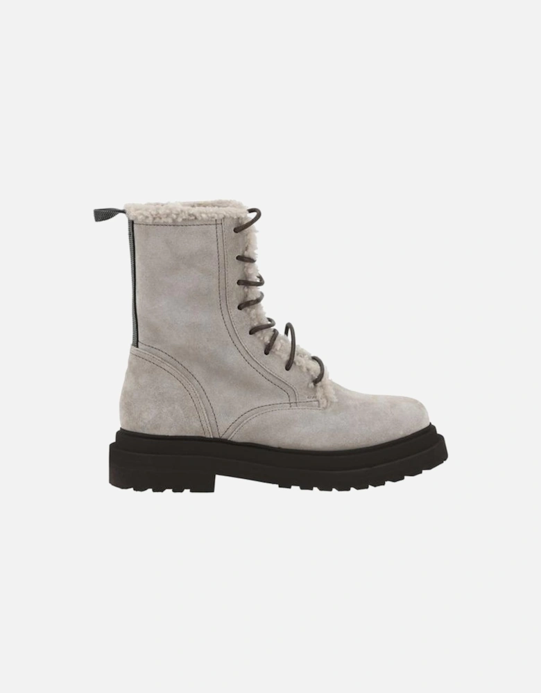 Leather Ankle Boots with Buckle Detail Women - Gray