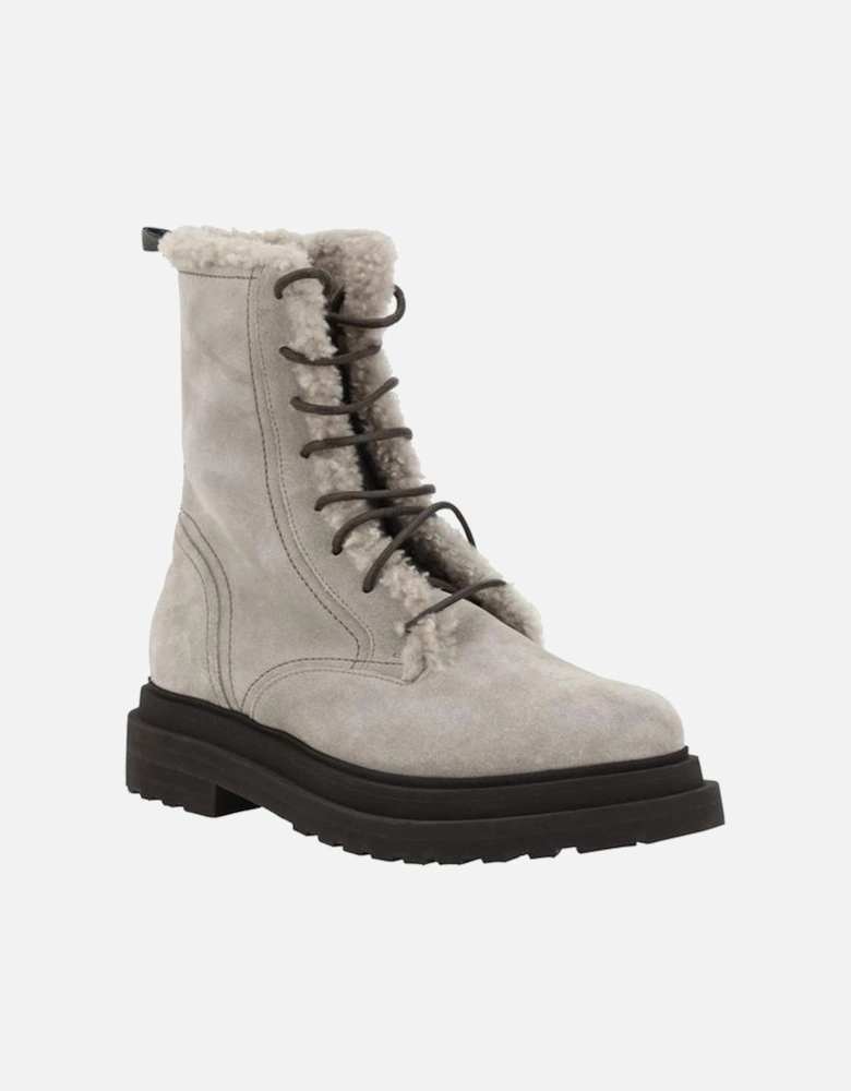 Leather Ankle Boots with Buckle Detail Women - Gray
