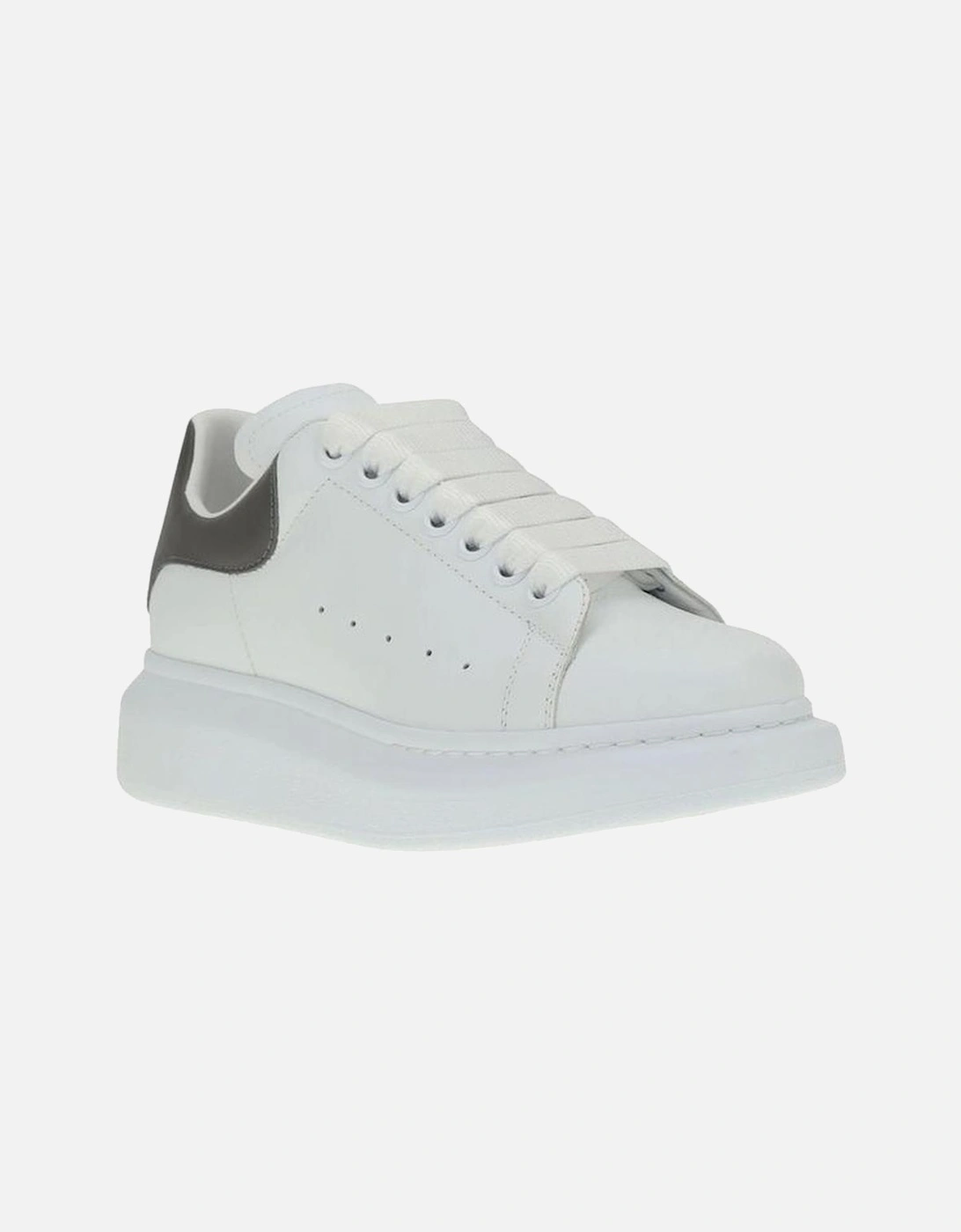 Leather Lace-Up Sneakers with Silver Logo Detail Women - White