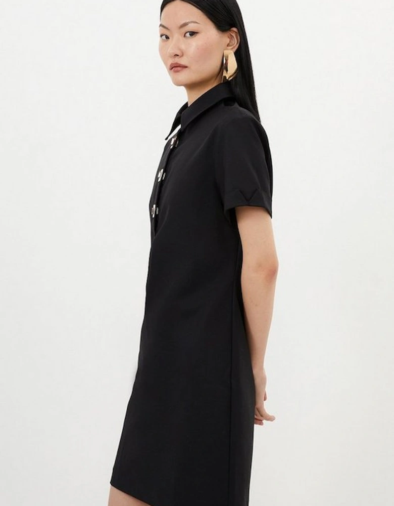 Tall Techno Cotton Woven Short Dress With Gold Clasps