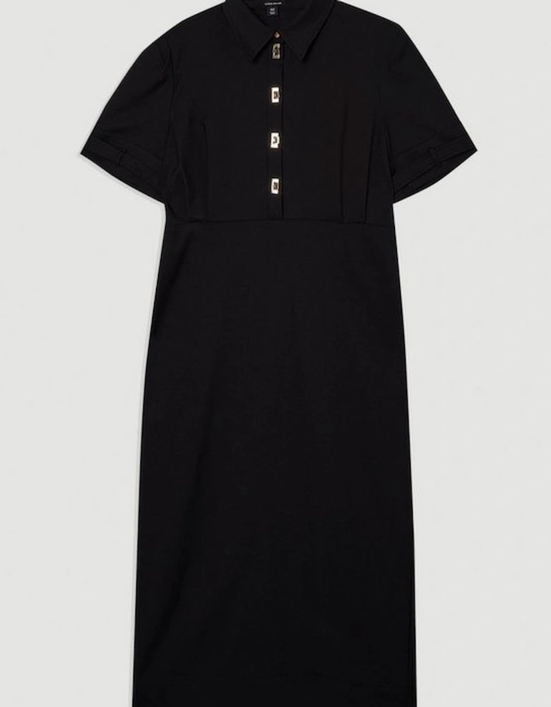 Plus Size Essential Techno Short Sleeve Woven Shirt Dress With Gold Hardware