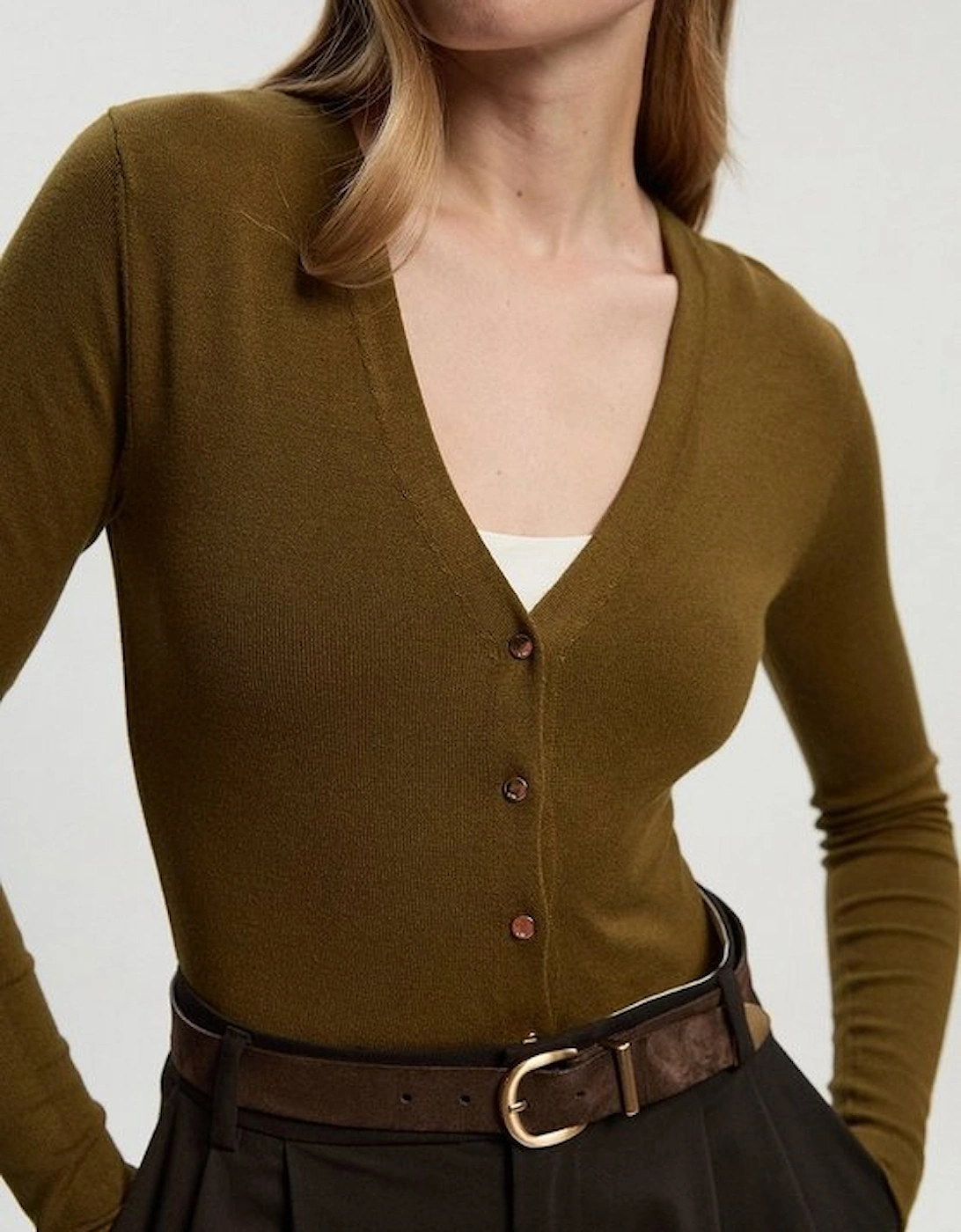 Viscose Blend Knitted Button Detail Cardigan, 4 of 3