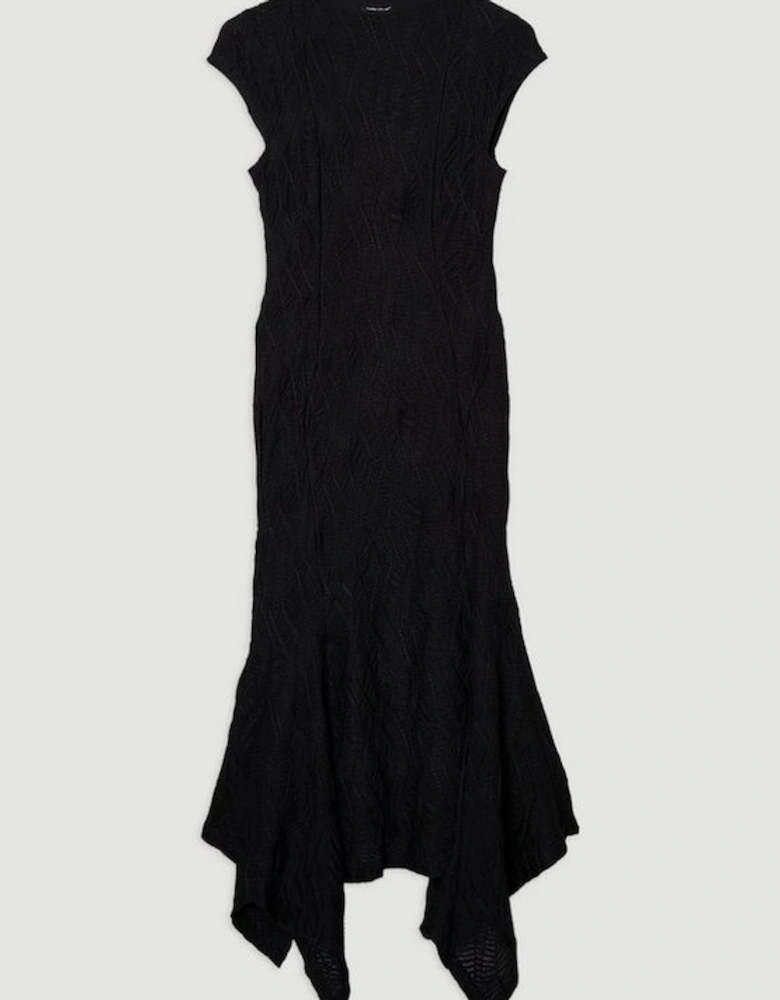 Plus Size Textured Hanky Hem Short Sleeve Trim Detail Jersey Maxi Dress