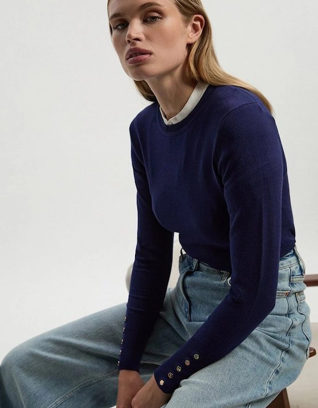 Viscose Blend Knitted Crew Neck Jumper