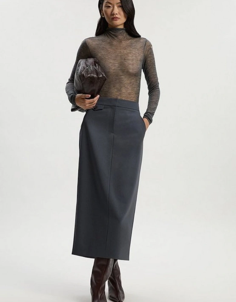 Tailored Twill Essential Pencil Maxi Skirt