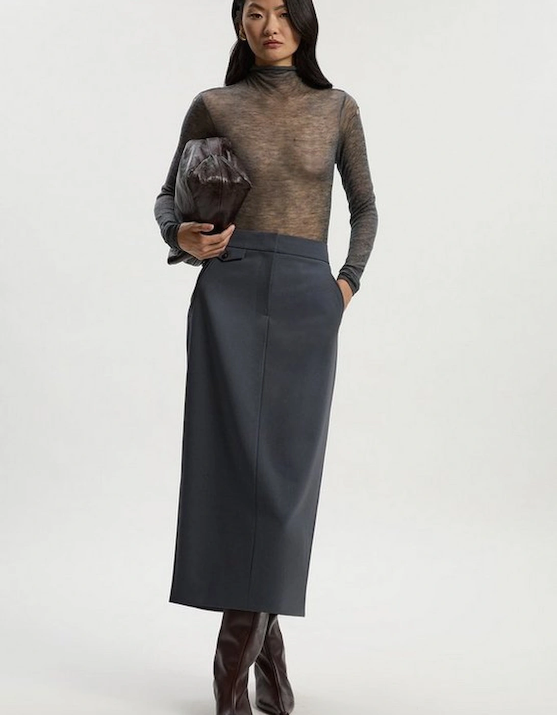Tailored Twill Essential Pencil Maxi Skirt, 5 of 4