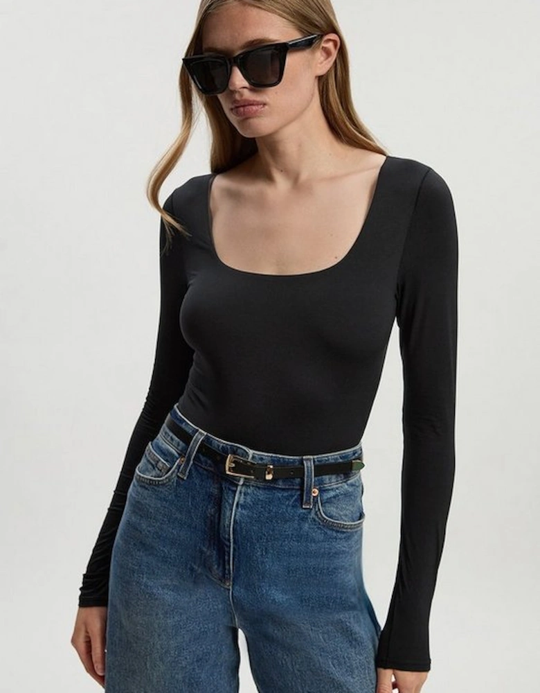 Scoop Neck Long Sleeve Contour Jersey Bodysuit