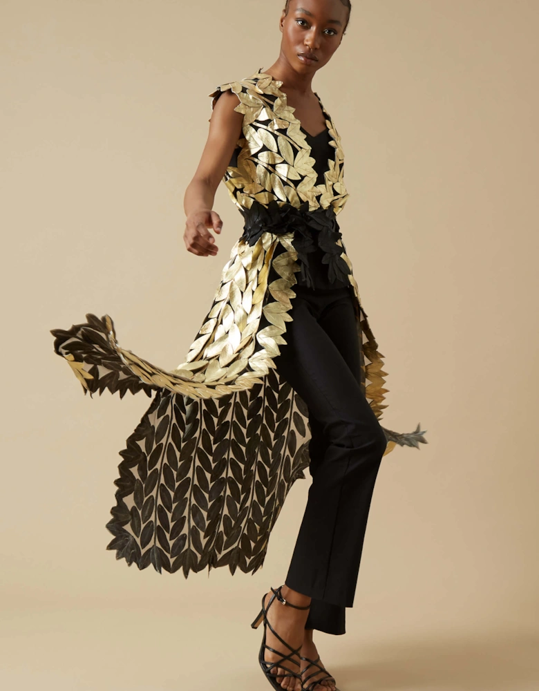 Long Gold Leaf Leather Gilet