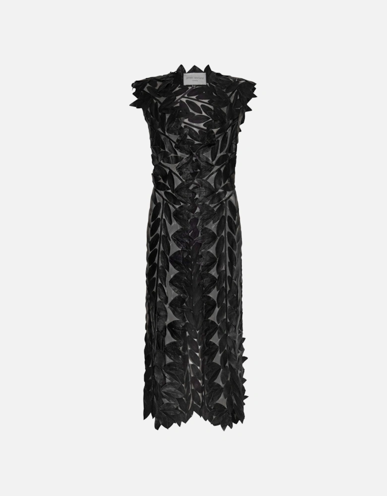 Long Black Leaf Leather Gilet