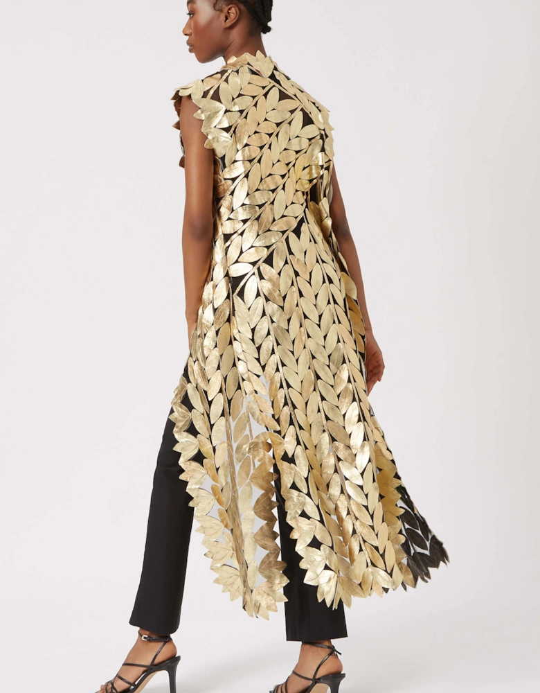 Long Gold Leaf Leather Gilet