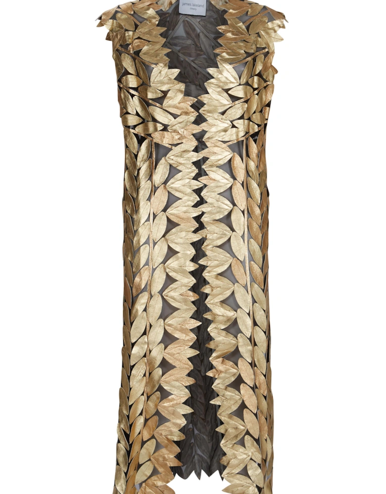 Long Gold Leaf Leather Gilet