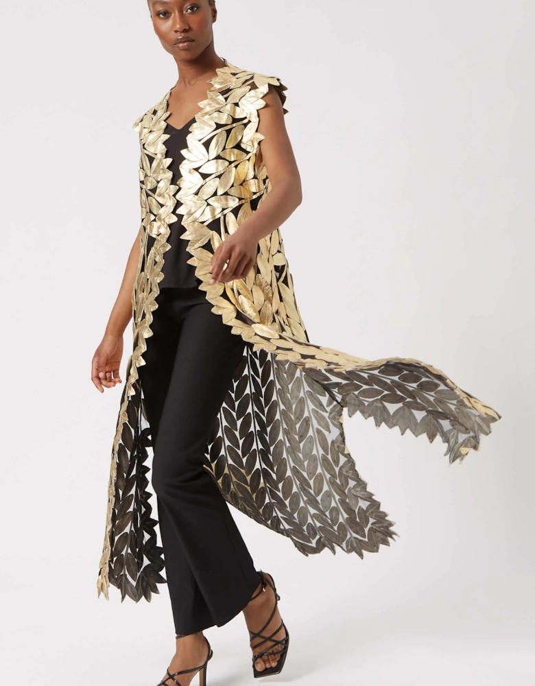 Long Gold Leaf Leather Gilet