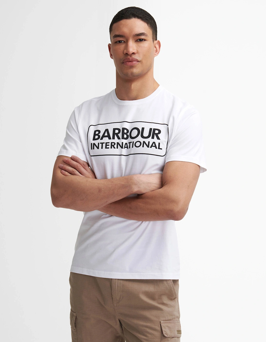 Men's Barbour International Essential Large Logo Mens T-Shirt - White - Size: 38