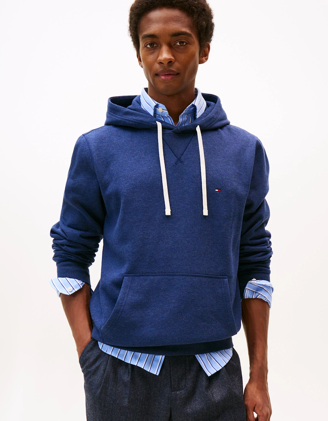 Essential Flag Embroidery Mens Fleece Hoodie - Heathered Blue, 2 of 1