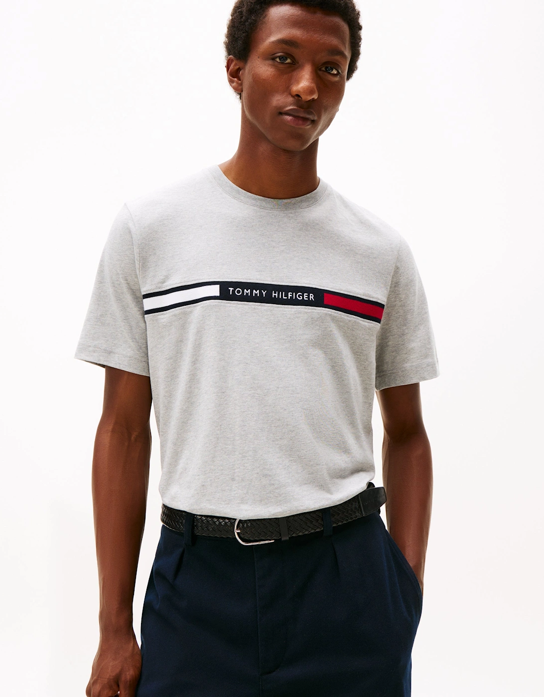 Tommy Hilfiger Men's Grey Hilfiger Chest Insert T-Shirt - Light Heather  40 L