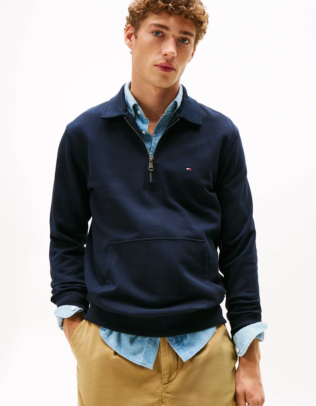 Essential Terry Long Sleeve Mens Zip Polo - Desert Sky, 2 of 1