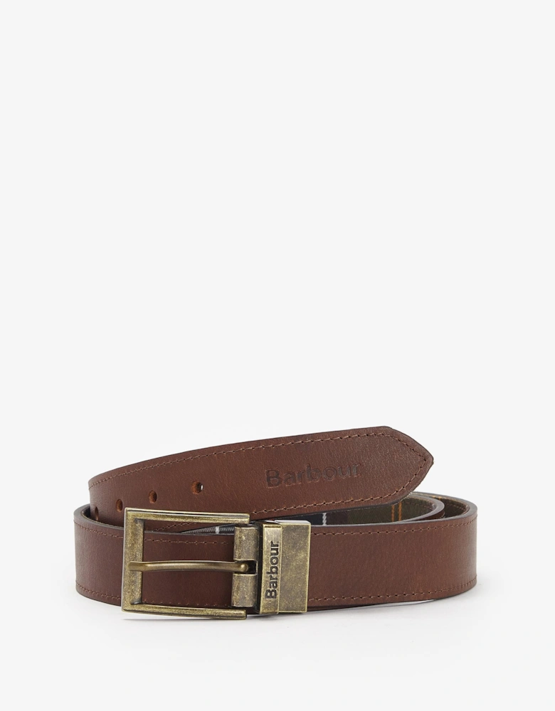 Reversible Tartan Mens Leather Belt - Classic Tartan/Brown