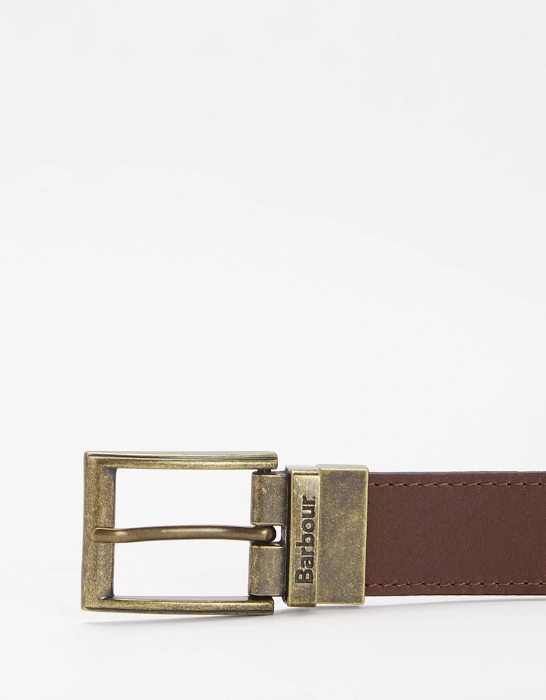 Reversible Tartan Mens Leather Belt - Classic Tartan/Brown