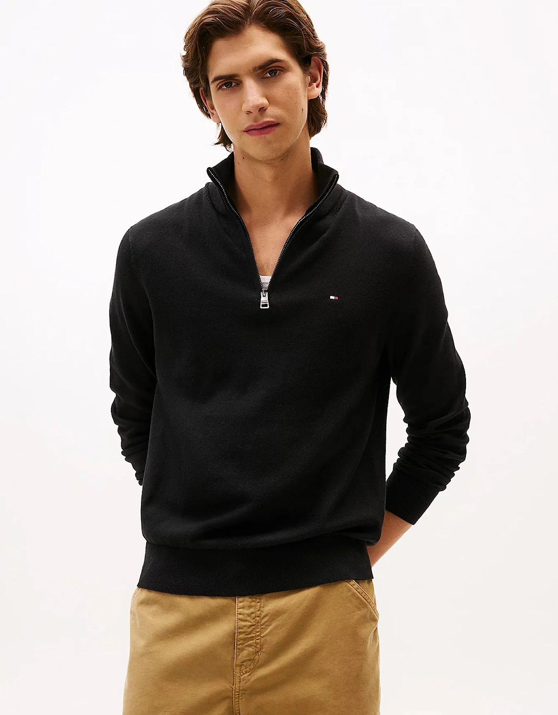 Men's Tommy Hilfiger Organic Cotton Cashmere Mens Zip-Mock Sweater - Black - Size: 40