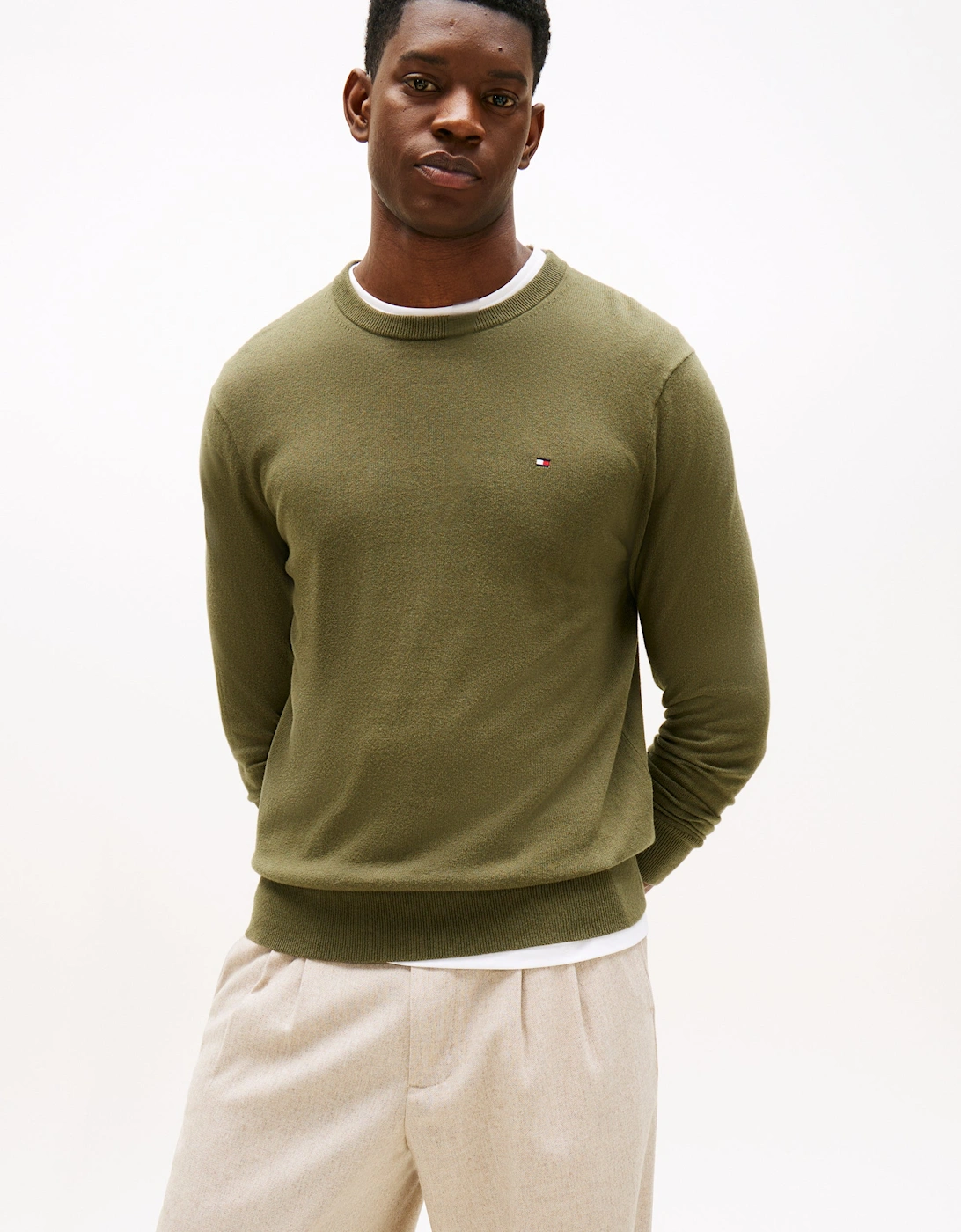 Organic Cotton Cashmere Mens Crew Sweater - Huntsman Green, 2 of 1