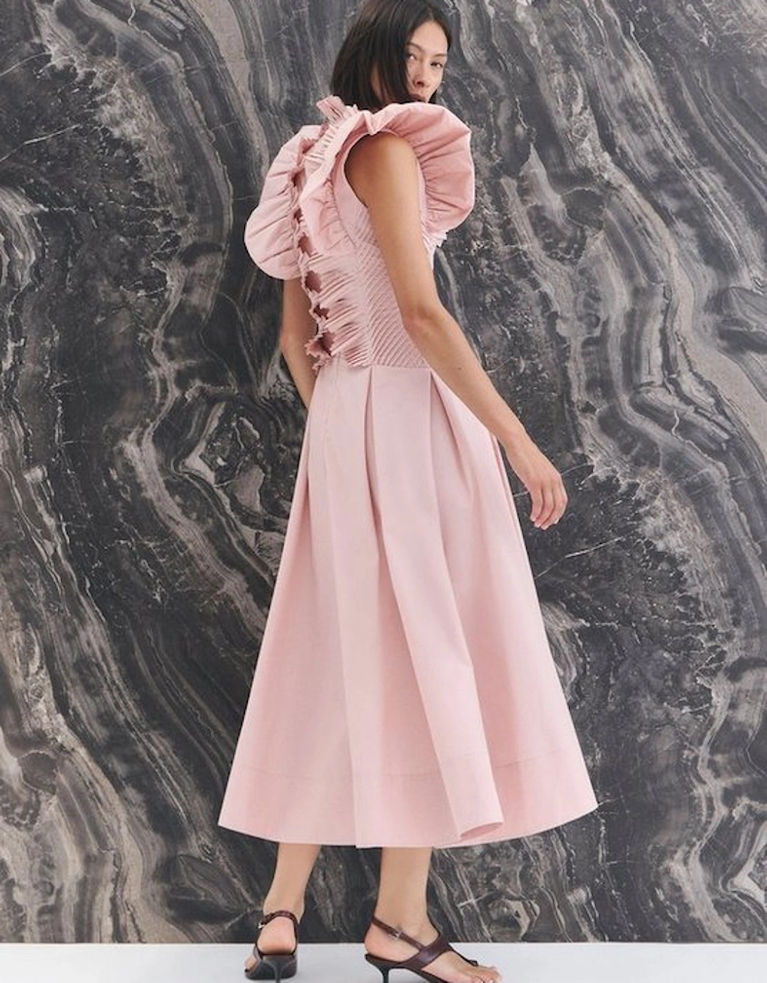 Pleated Ruffle Sleeve Woven Maxi Dress, 2 of 1