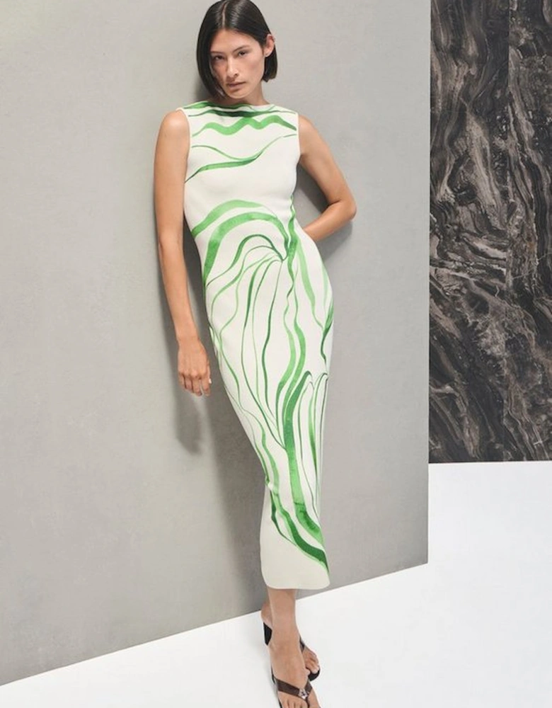 Abstract Print Knitted Maxi Dress