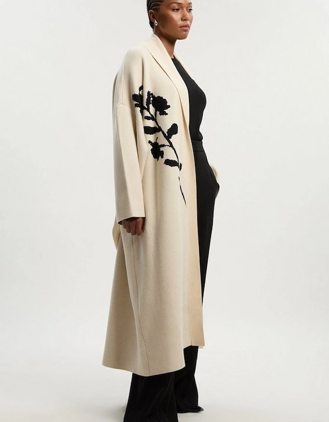 Plus Size Jacquard Floral Knitted Coatigan, 2 of 1