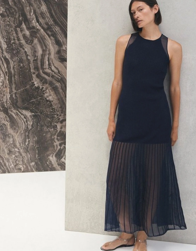 Sleeveless Viscose Blend Knitted Dress With Sparkle Sheer Details