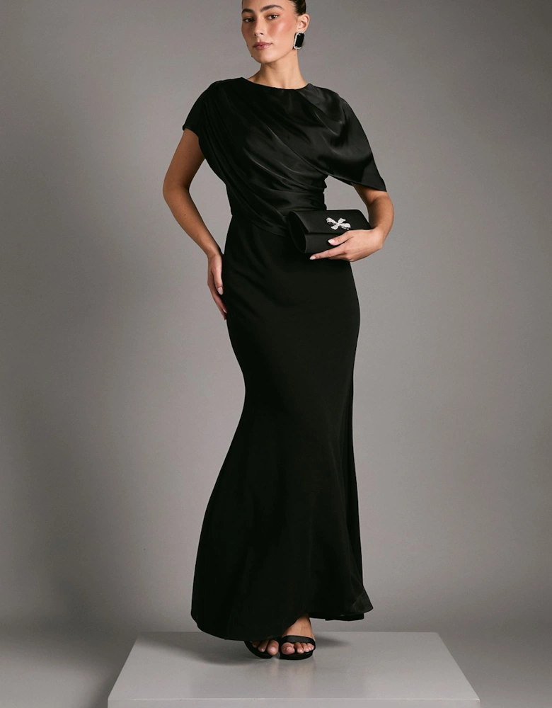 Slinky Draped Detail Fishtail Maxi Dress