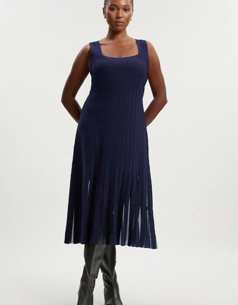 Plus Size Compact Stretch Square Neck Knitted Flippy Dress