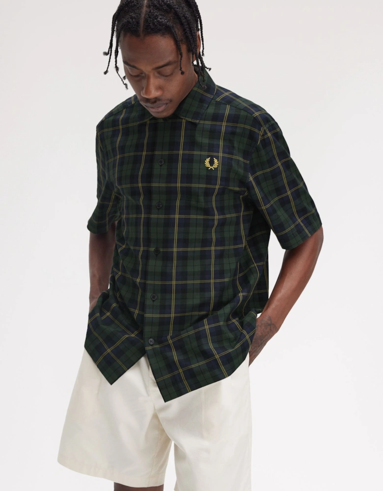 M9896 Tartan Twill Short Sleeve Shirt - Navy