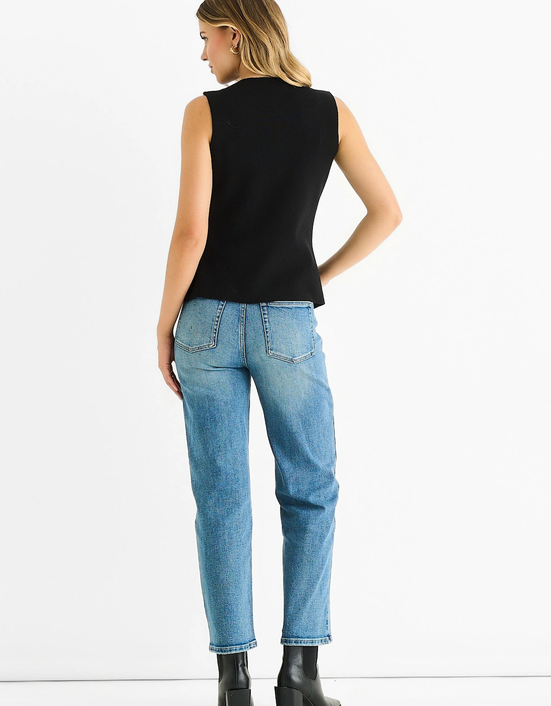 Black Button Front Compact Knit Waistcoat