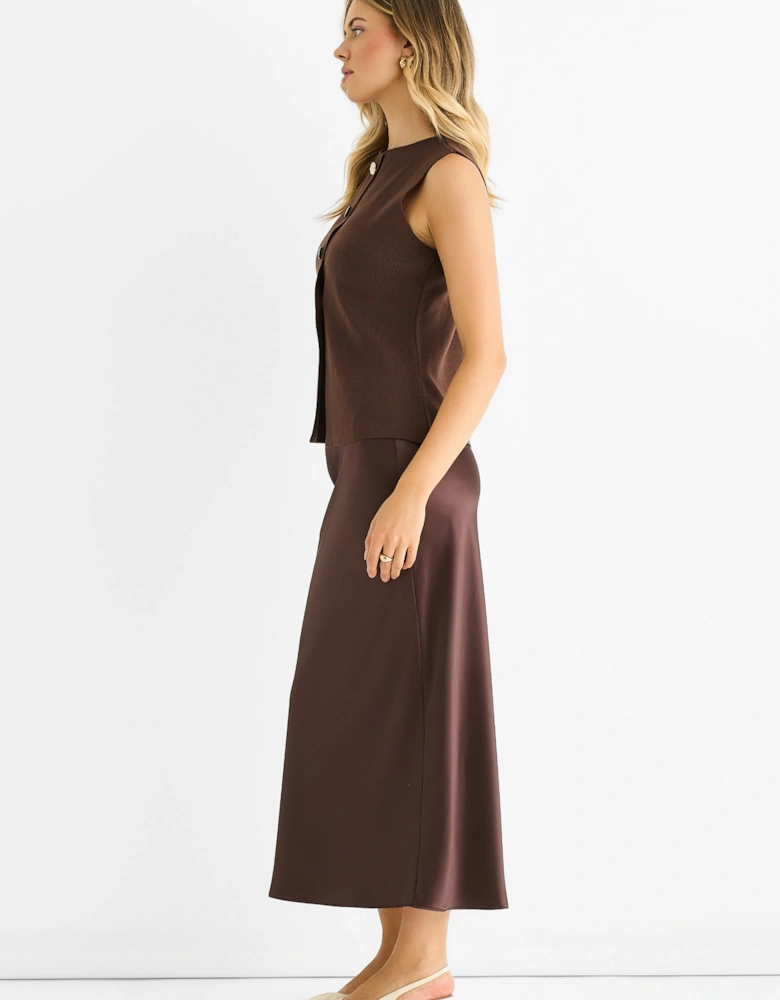 Chocolate Button Front Compact Knit Waistcoat